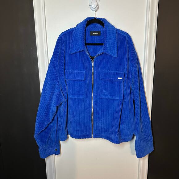 Nahmias Men's Blue Corduroy Full Zip Boxy Jacket Size XXXL Long Sleeve Collared - Picture 3 of 15